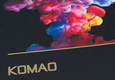 148 x148mm saddle-stitched brochure for KOMAO